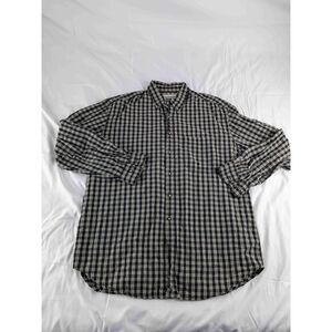 Fieldmaster Men's Black Tan Plaid Long Sleeve Button Down Collared Shirt Large